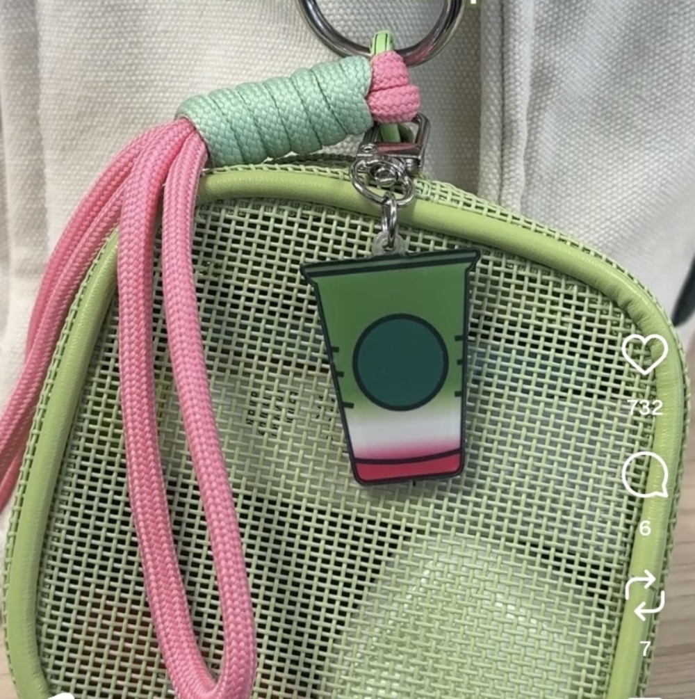 Starbucks Asia Green Mesh Mini Pouch With Strawberry Matcha Charm BNWT